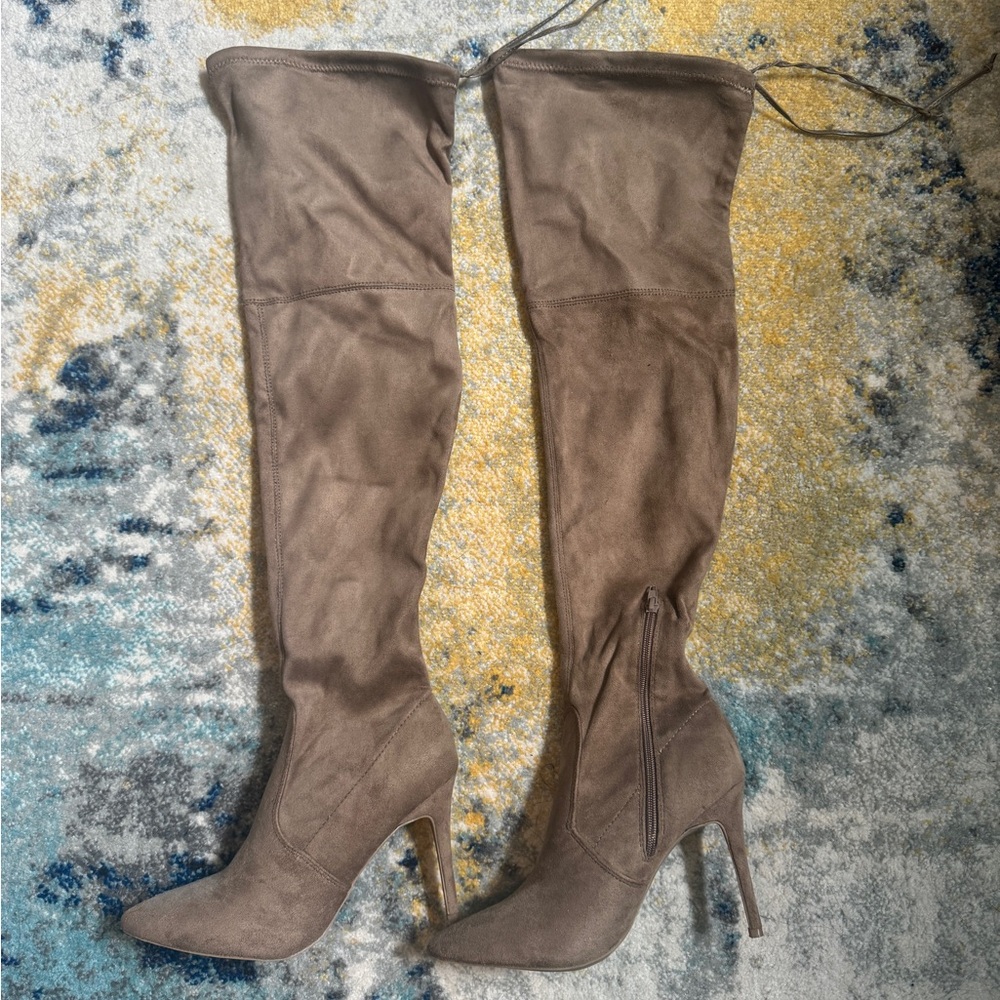 DSW Brown Suede Thigh High Heel Boots